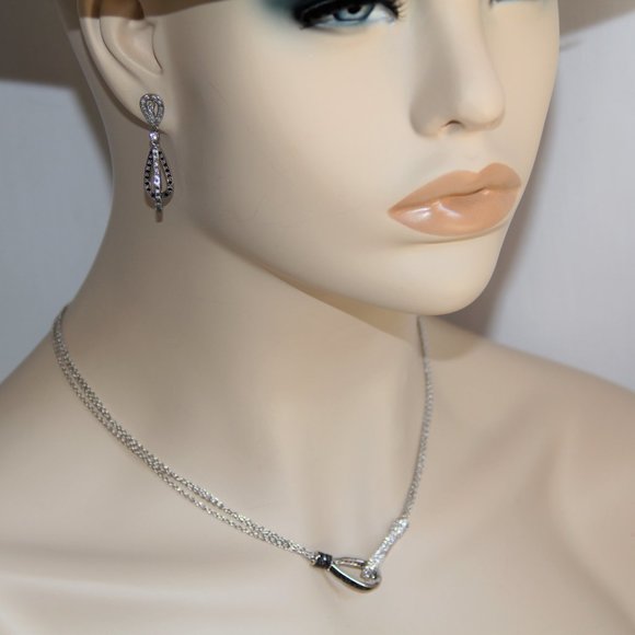 Sterling Silver Pave Zircon Earrings & Necklace